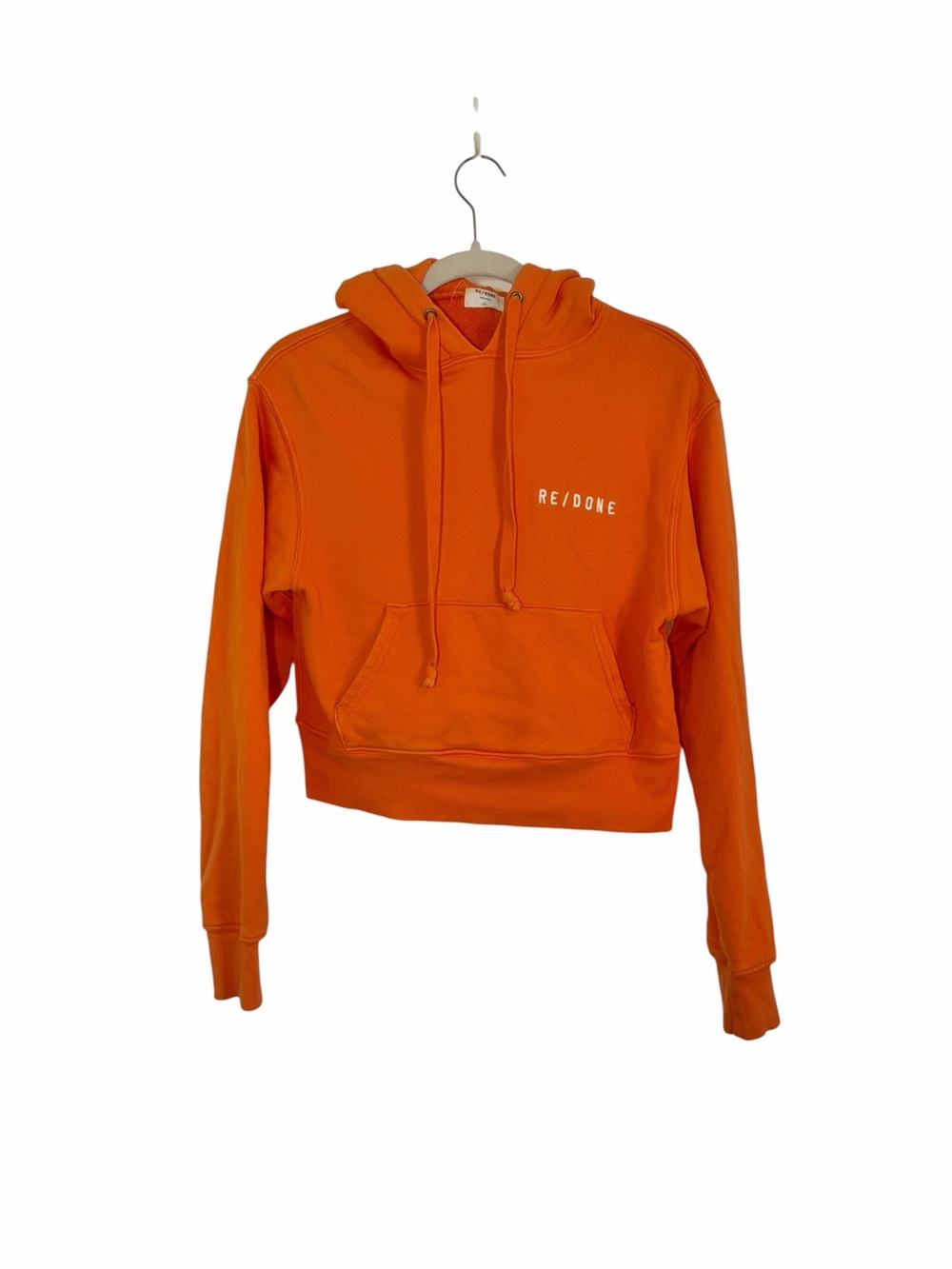 RE/DONE Orange Cropped Hoodie Sweatshirt Cotton Reverse Weave
